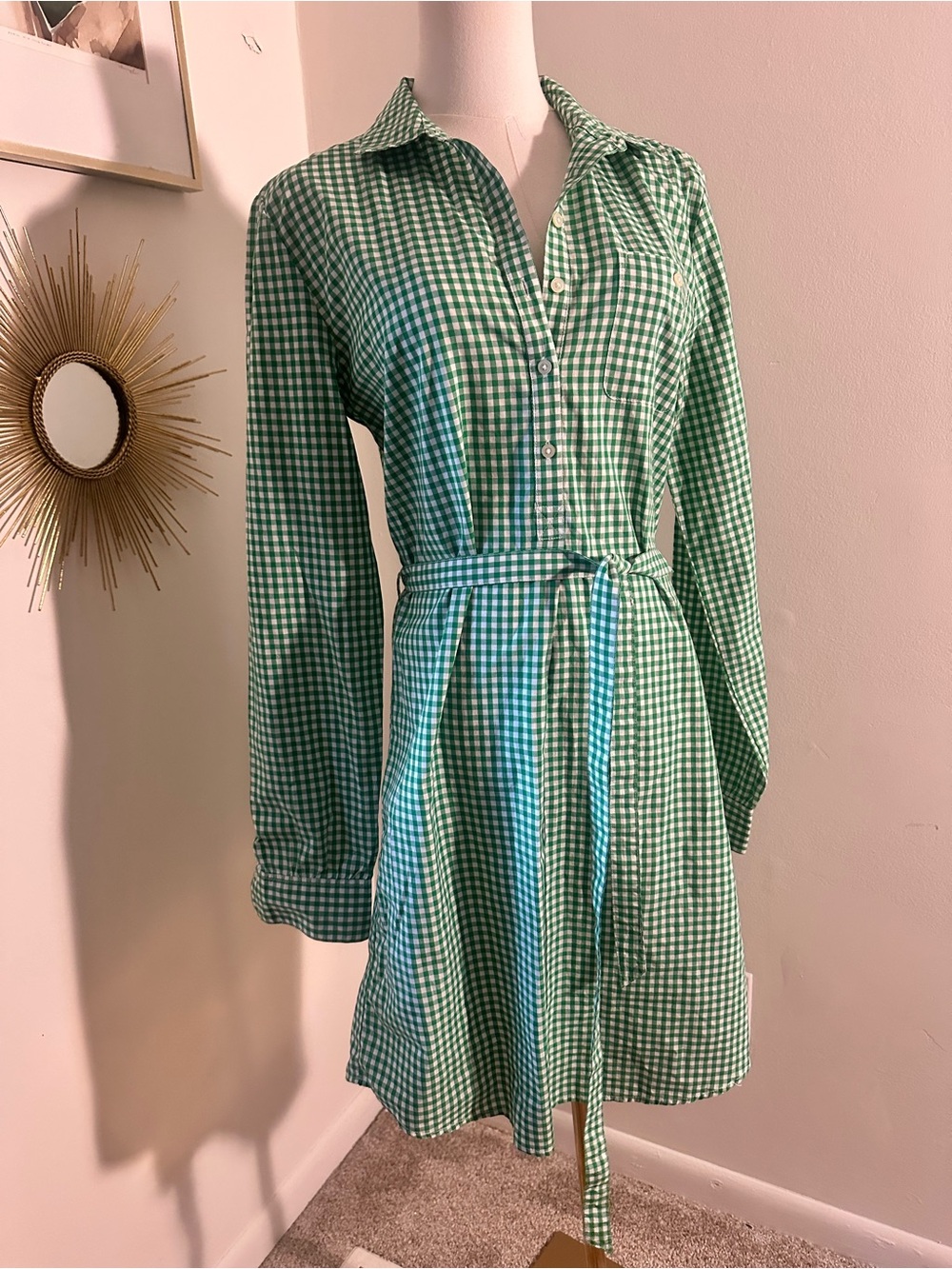 VTG GAP Green Checked Shirt Dress size Small - Picture 3 of 9